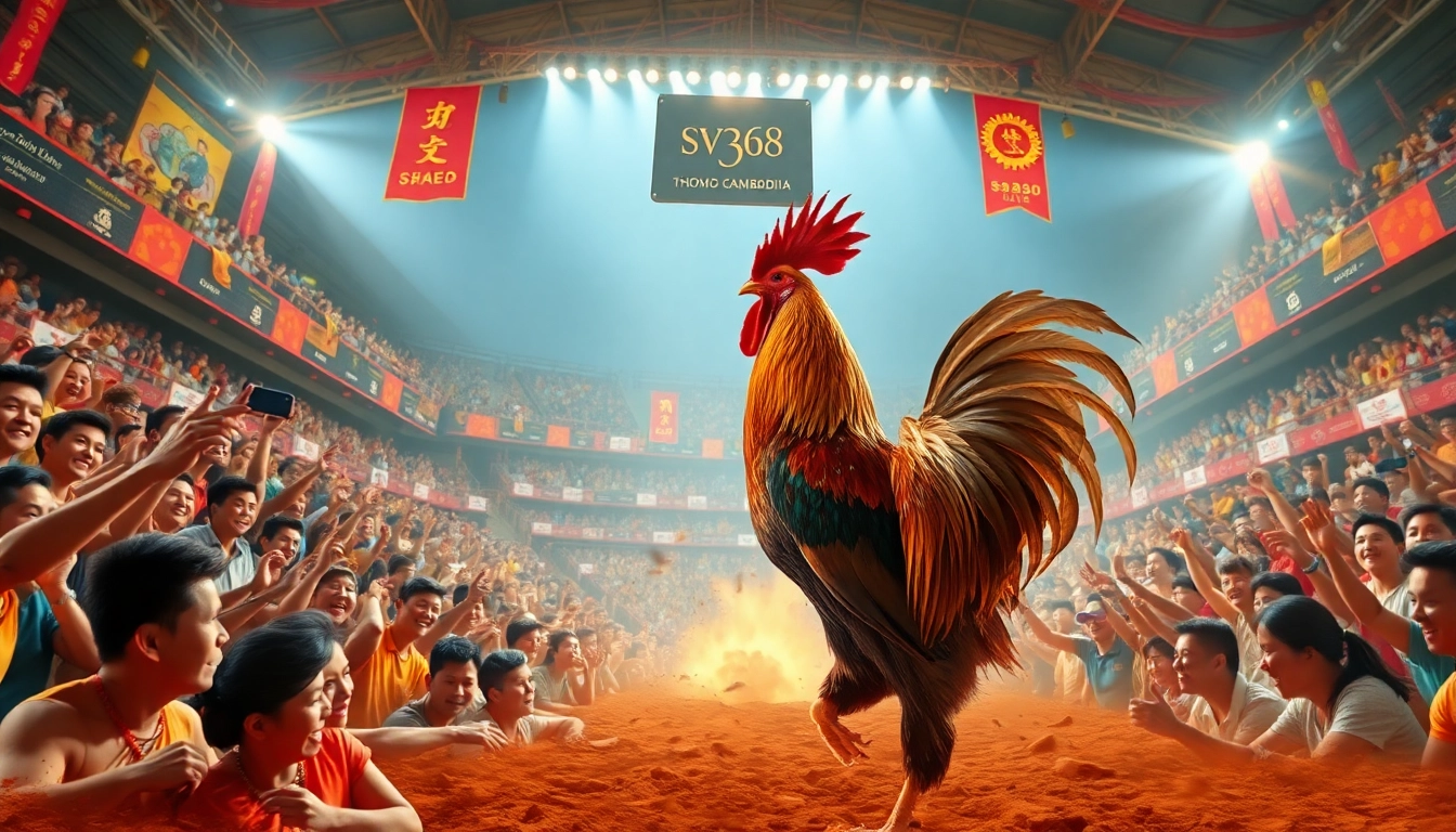 Live cockfighting action at SV368, enhancing the excitement of sv368win.live with vibrant atmosphere.