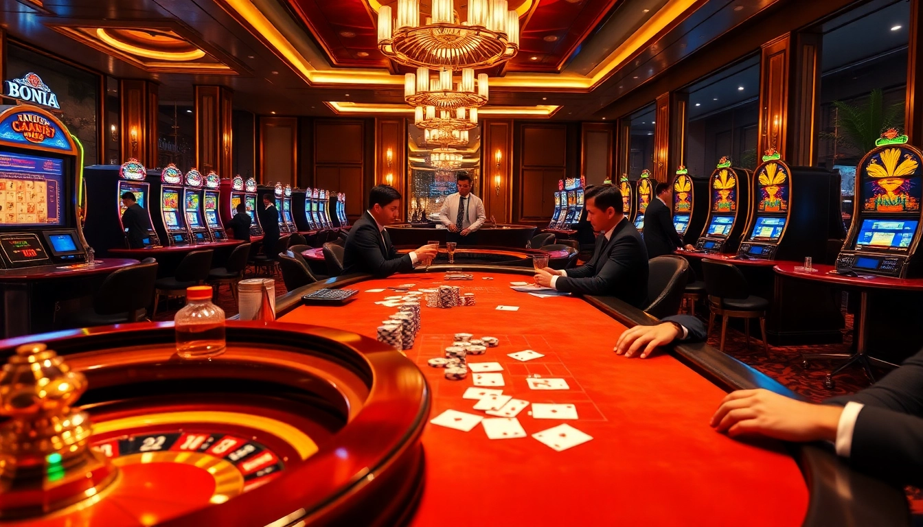 Exciting gaming atmosphere at dom88.us.com featuring luxurious casino tables and dynamic players.