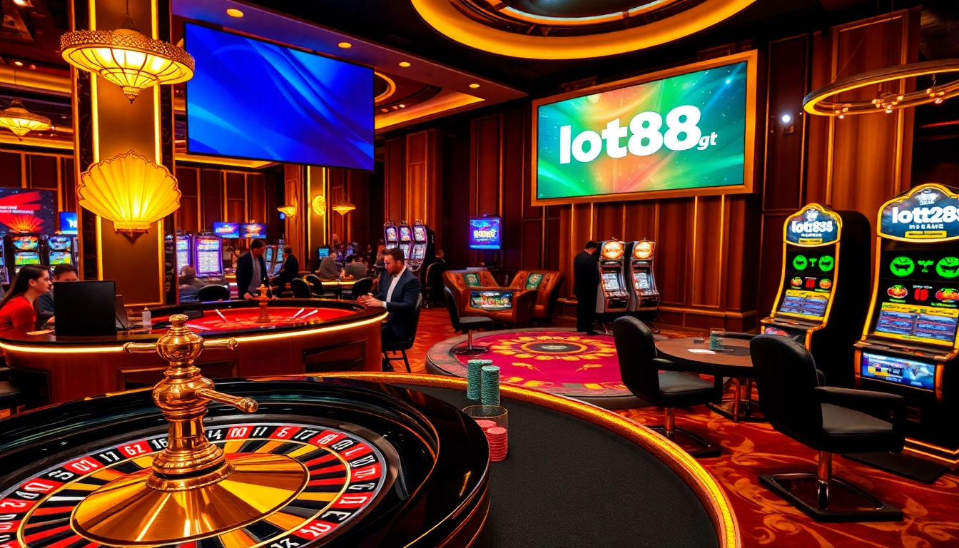 Engage in thrilling gambling action at loto188.gb.net with vibrant casino tables and captivating slot machines.