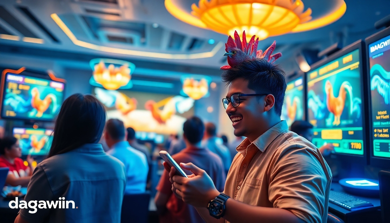 DAGA88 live betting scene at dagawin.live featuring excited players and digital interfaces.