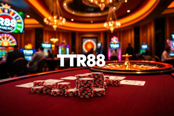The TR88 platform at https://tr88.bio/ showcases a luxurious casino atmosphere with players engaged in poker and roulette.