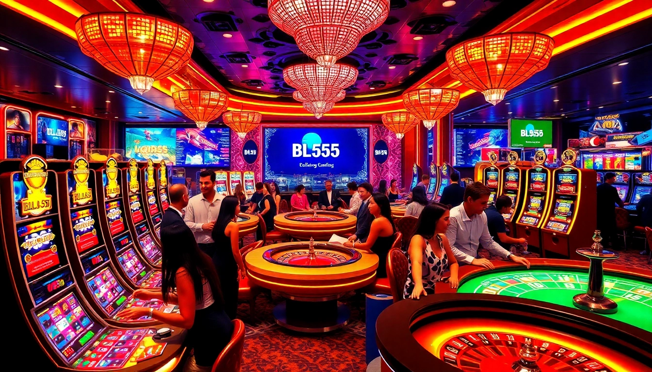 Players enjoying an exciting gambling experience at BL555 casino with vibrant slot machines.