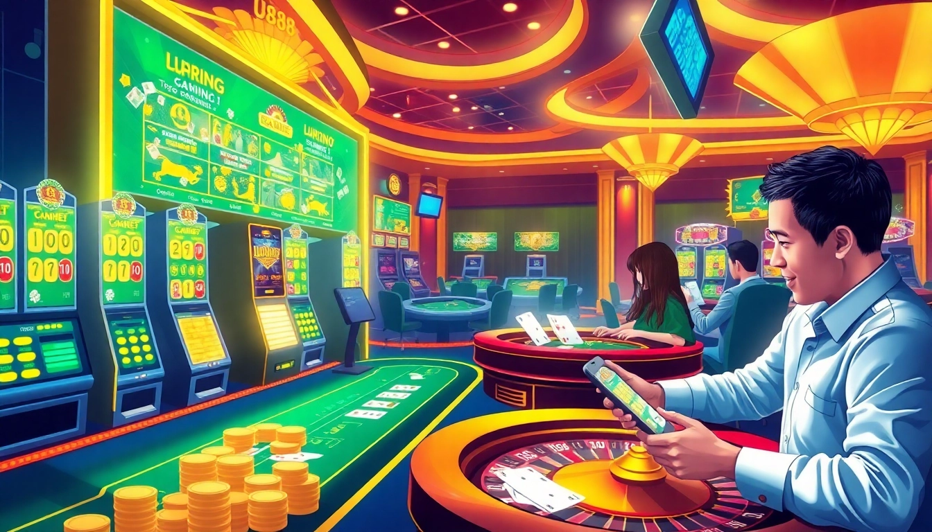 Experience U888's thrilling online gambling environment with vibrant games and luxurious visuals.