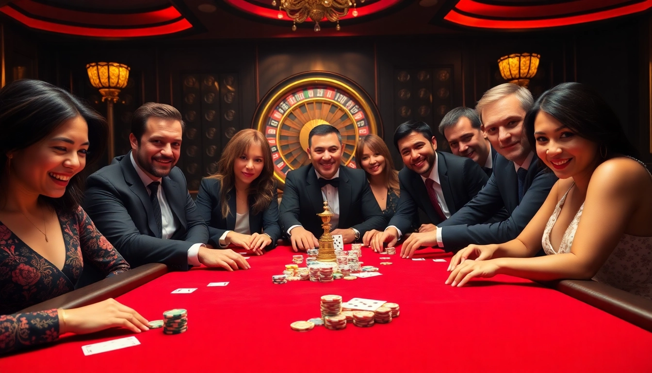 Excited players at a professional poker game featured on https://b52pm.com/ showcasing high-stakes action.
