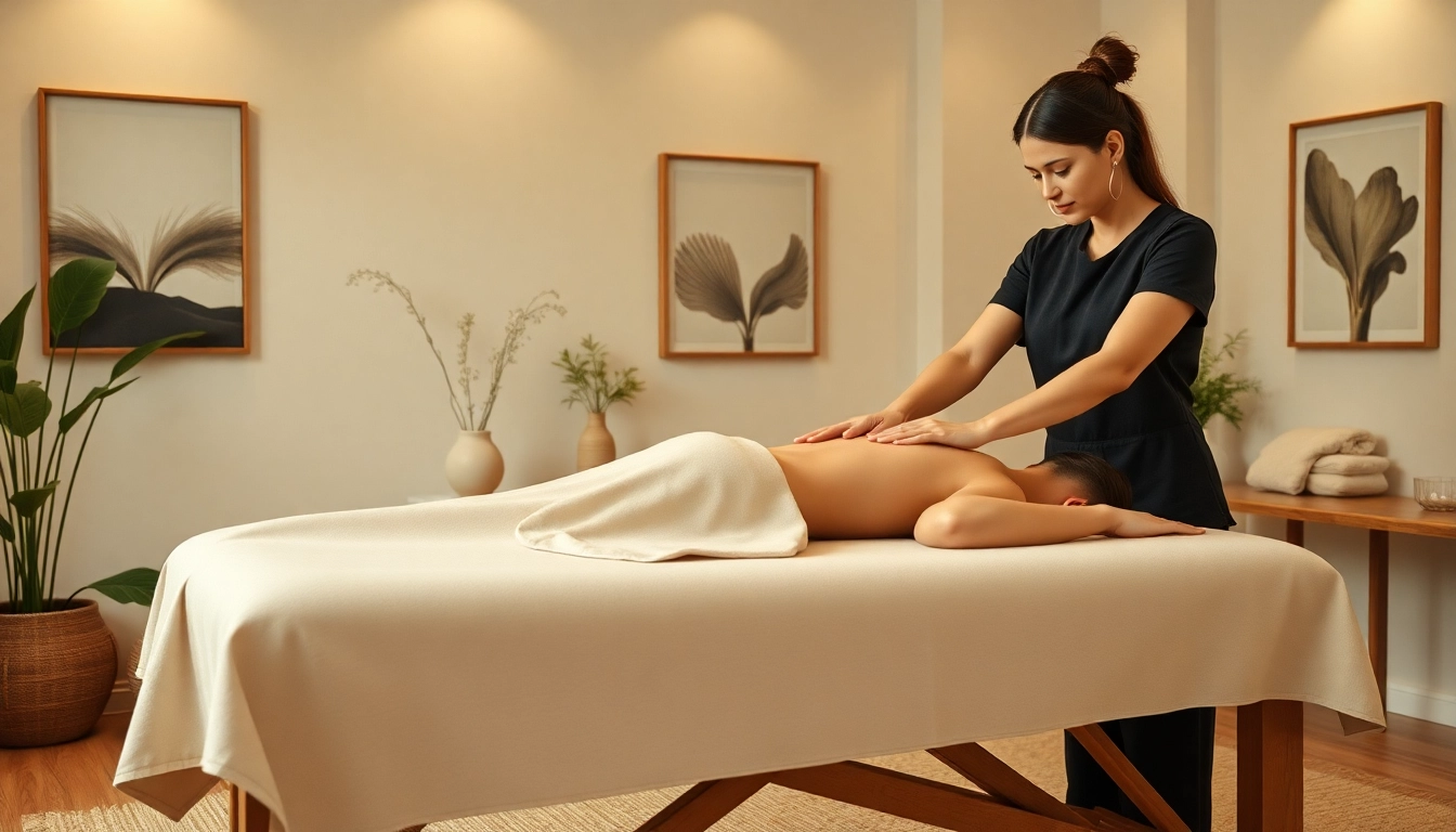 Deep tissue massage therapy in a serene, professional setting with a therapist and client.