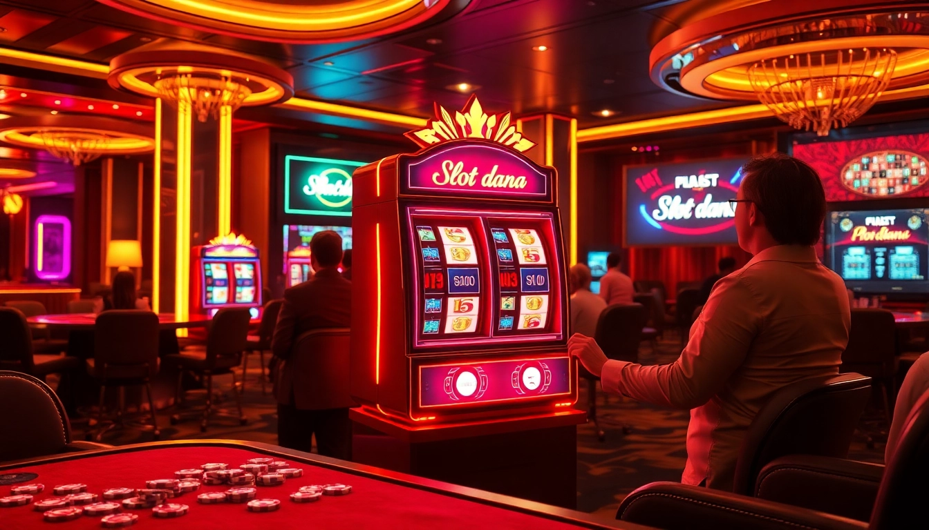 Pemain yang bersemangat menikmati pengalaman Slot dana di kasino mewah.