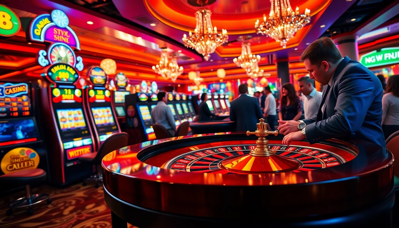 Players enjoy vibrant slot machines and roulette at https://68vip.tech/, depicting excitement in gaming.