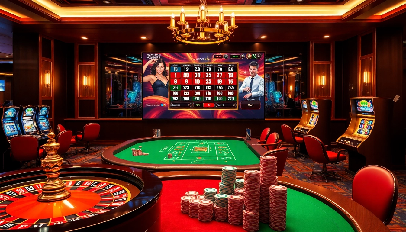 Experience shbet link mới excitement at a lively casino featuring gaming tables and slots.