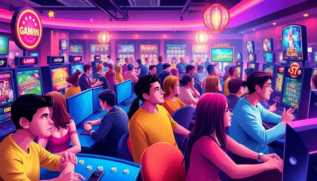 Exciting gaming experience at Gemwin, showcasing diverse players engaged in casino live, slots, and sports betting.