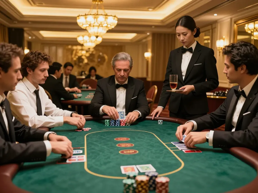 Legge players participating in an exclusive high-stakes poker game in a luxurious VIP room.